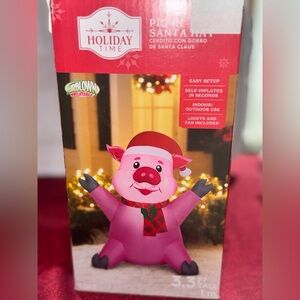 Holiday Time Festive Pink Pig with Santa Hat